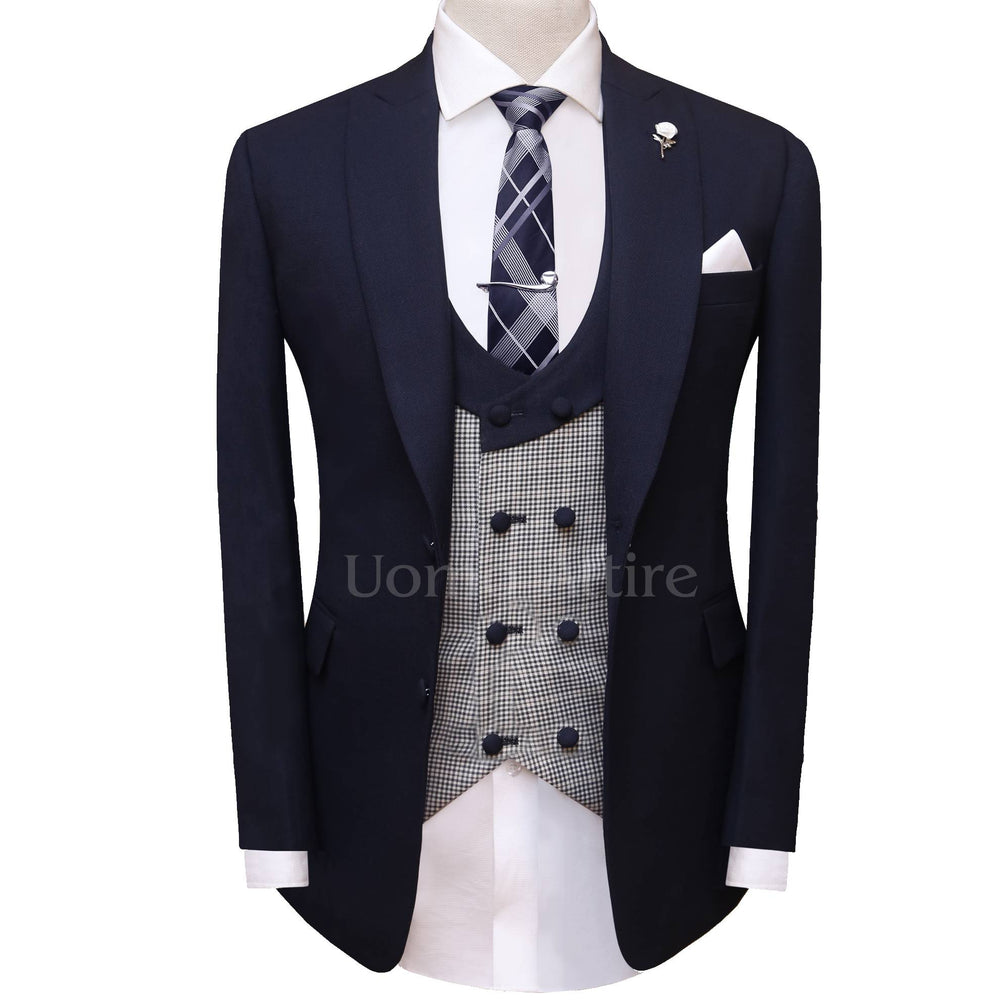 Navy blue contrast three piece suit – Uomo Attire