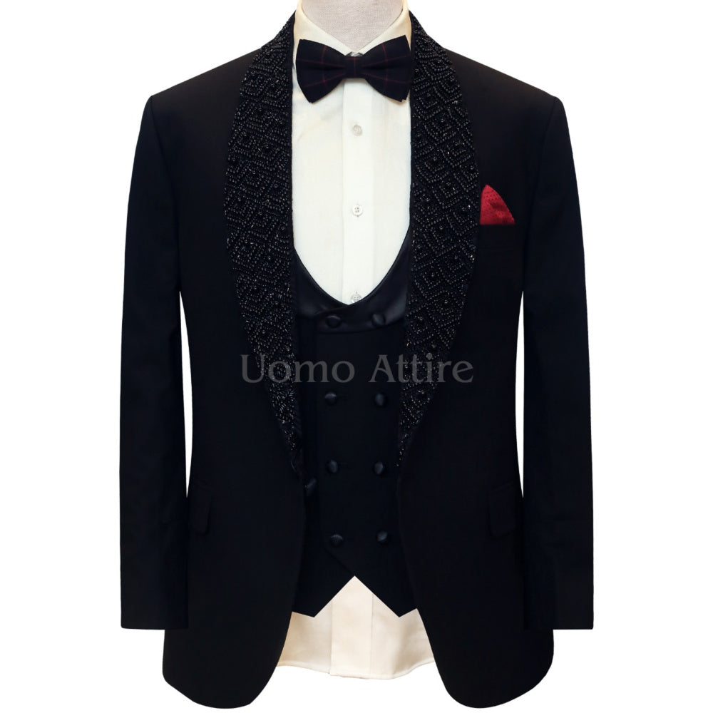 Latest designed customized black tuxedo 3 piece suit – Uomo Attire