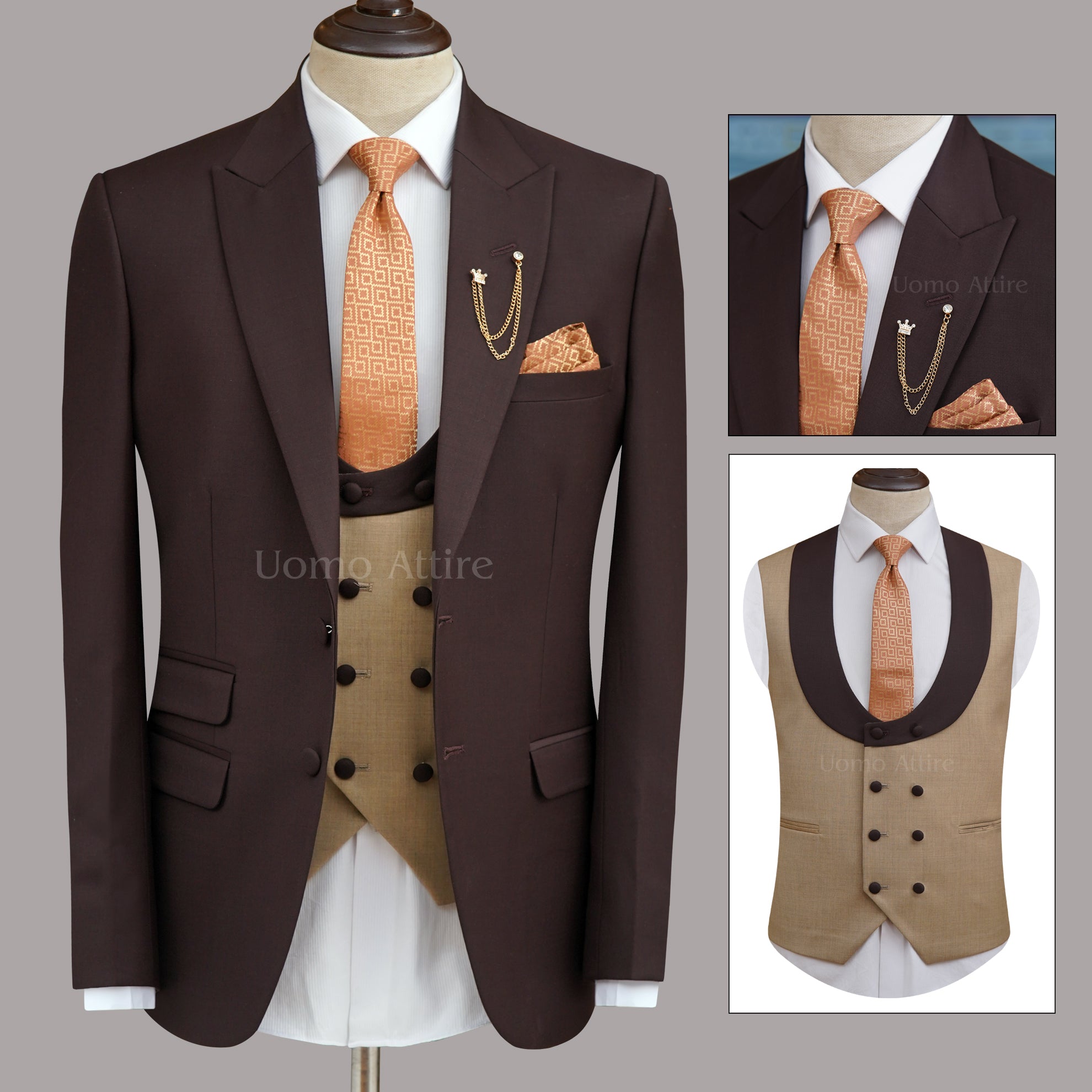 ShubhVivah SOLID THREE PIECE COAT PANT Solid Men Suit