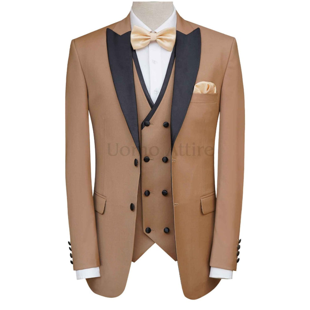 Wedding Suit for Men | Golden Wedding Suit for Men with Double Breasted Vest | Wedding Suit