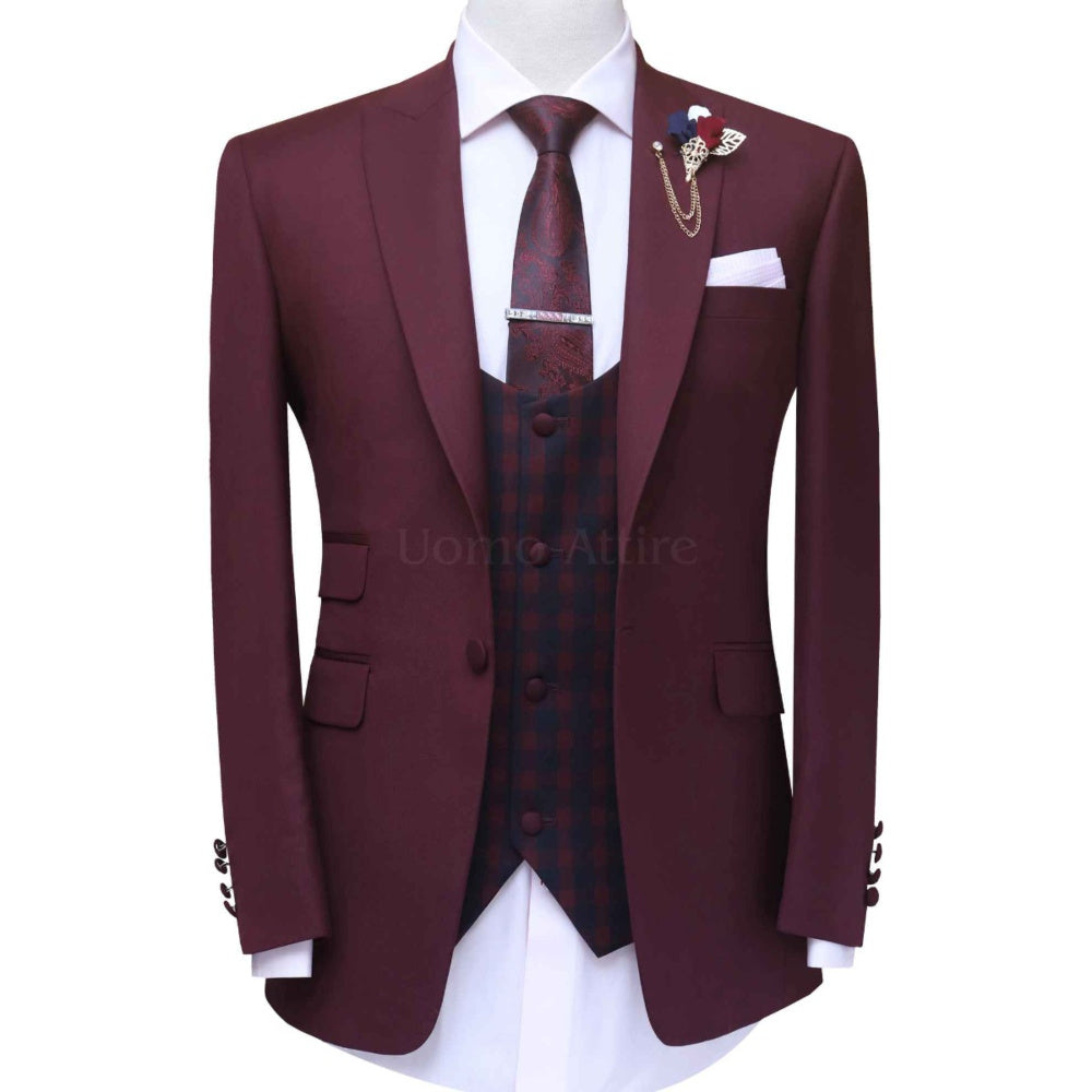 Custom made three piece suit with contrast checkered vest – Uomo ...