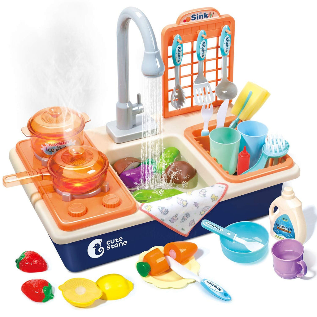 Cute Stone Kids Kitchen Pretend Play Toys,Play Cooking Set, Cookware Pots  and Pans Playset, Peeling and Cutting Play Food Toys, Cooking Utensils