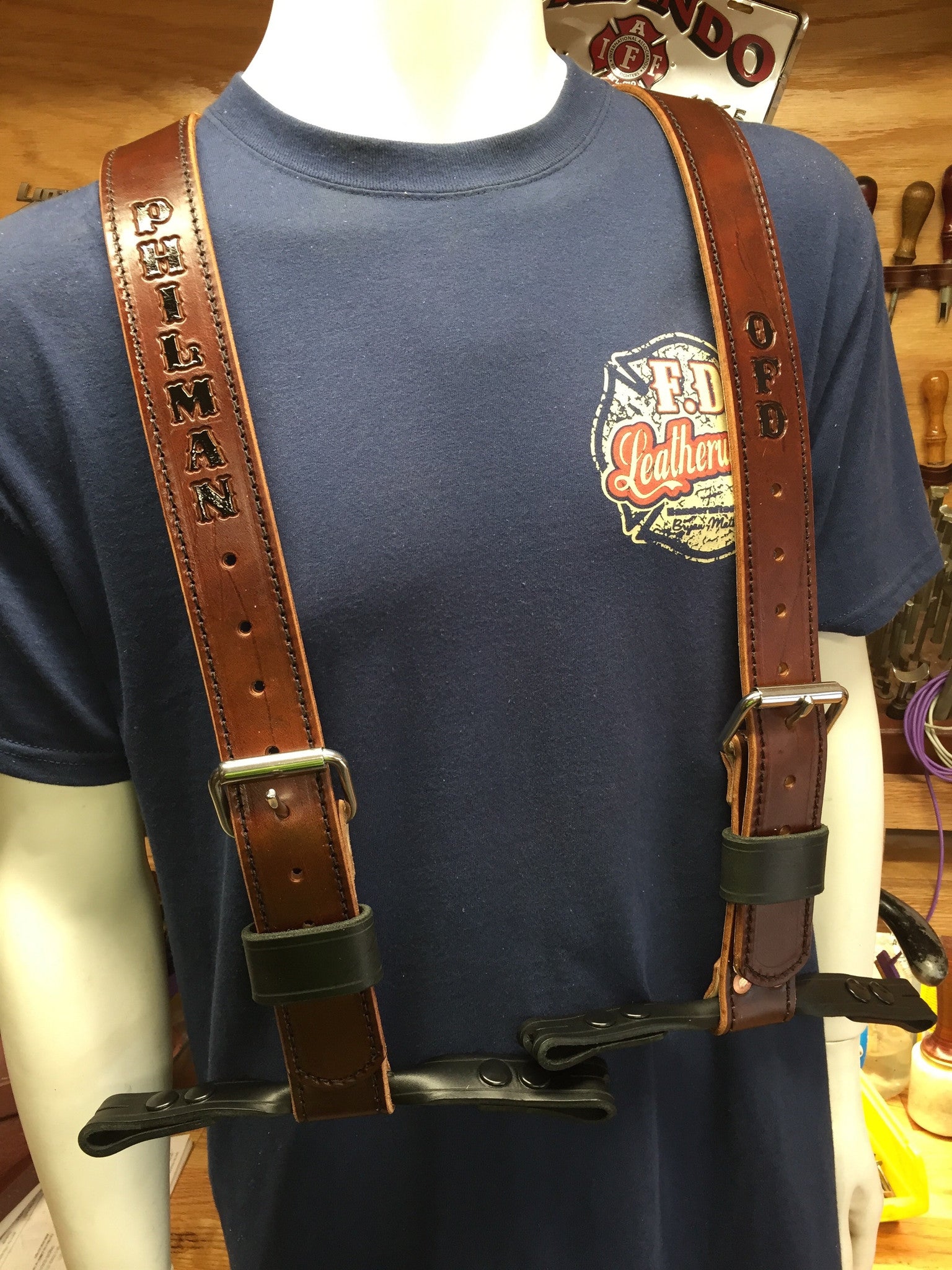 Leather Bunker Gear Suspenders 1 3/4