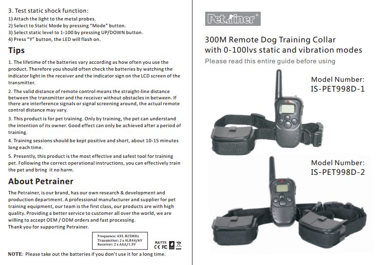 Petrainer PET998D Remote Dog Training Collar User Manual – PETRAINER®