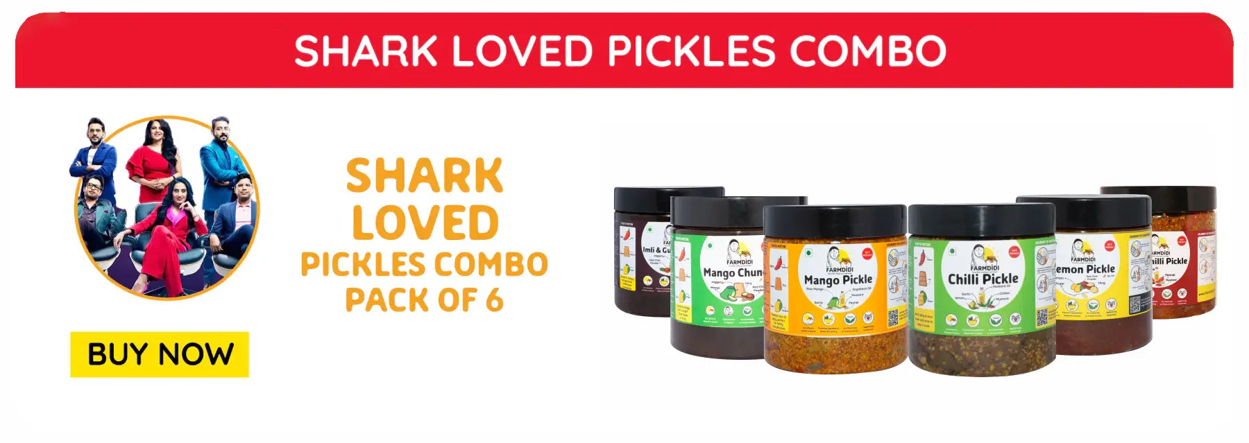 Shark Recommended Trial Combo consists of pickles and chutneys tasted by sharks when Farmdidi went to Shark Tank India, Season 3.