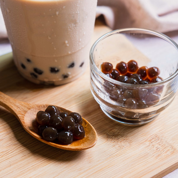 Boba tea drink with tapioca pearls
