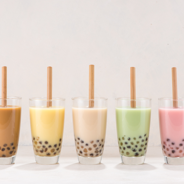 Different flavours of boba tea drink
