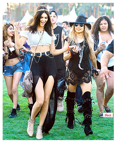 Kendall Jenner wearing the fern headpiece by Alexandra Koumba in Coachella music festival