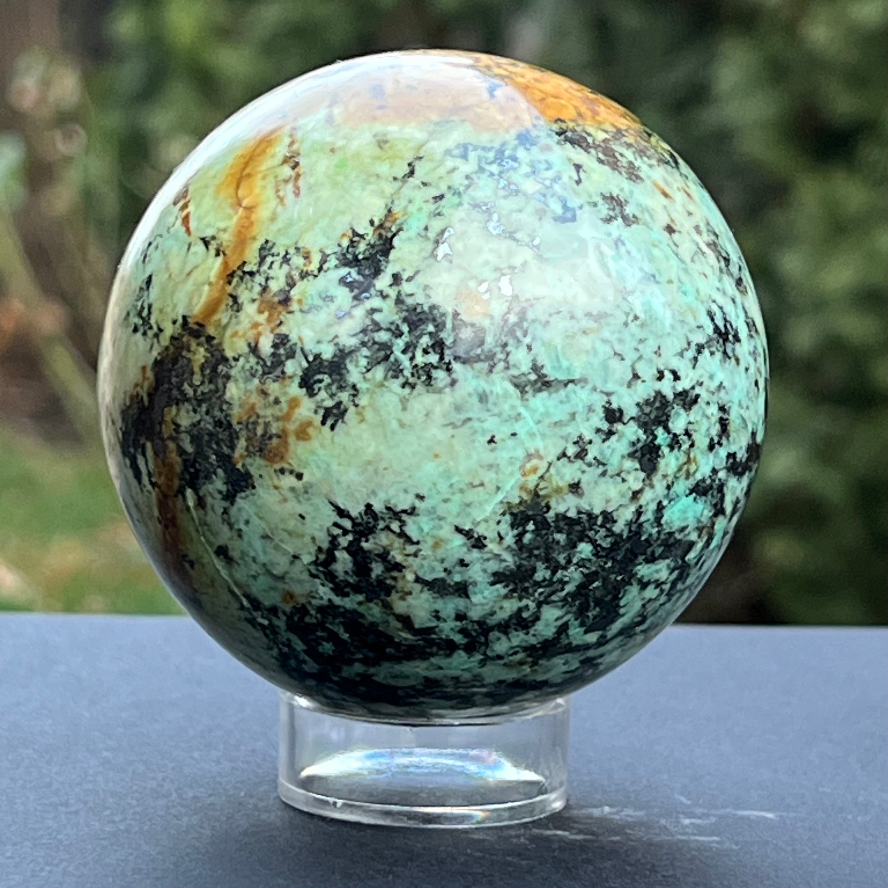 Sfera 7.2 cm crisocola mina Messina, Congo, model 1