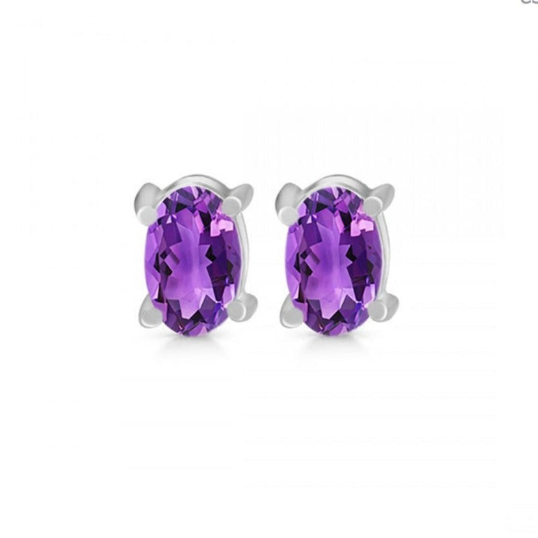 Cercei stud ametist argint 6 mm Oval