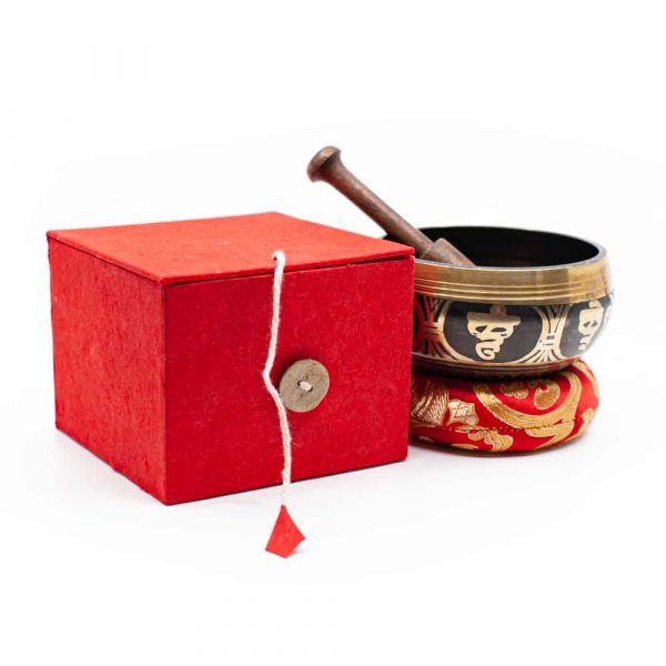 Bol tibetan muzical set cadou, bol negru 10 cm