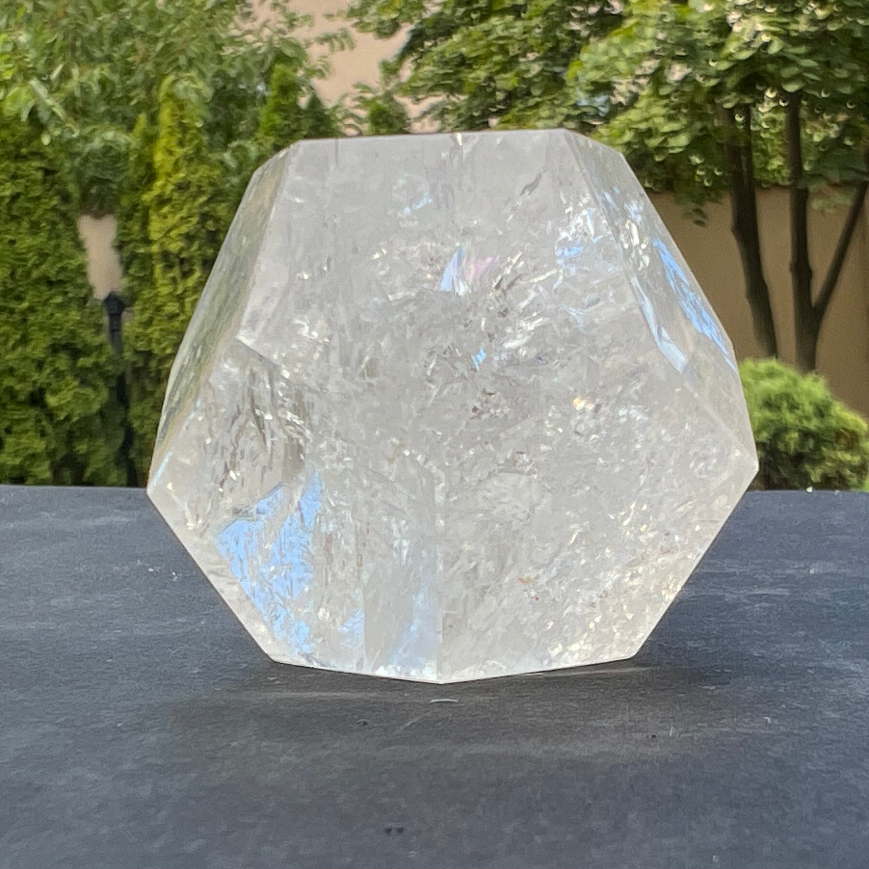 Dodecaedru cuart incolor/cristal de stanca curcubeu 4.5 cm m2