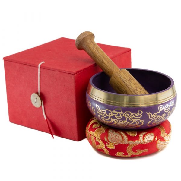 Bol tibetan muzical set cadou, bol pictat mov Mandala 10 cm