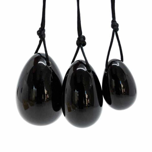 Oua Yoni din obsidian - Set 3 bucati ambalat in cutie cadou natur