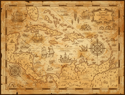 Vintage map of the Carribean in sepia tones