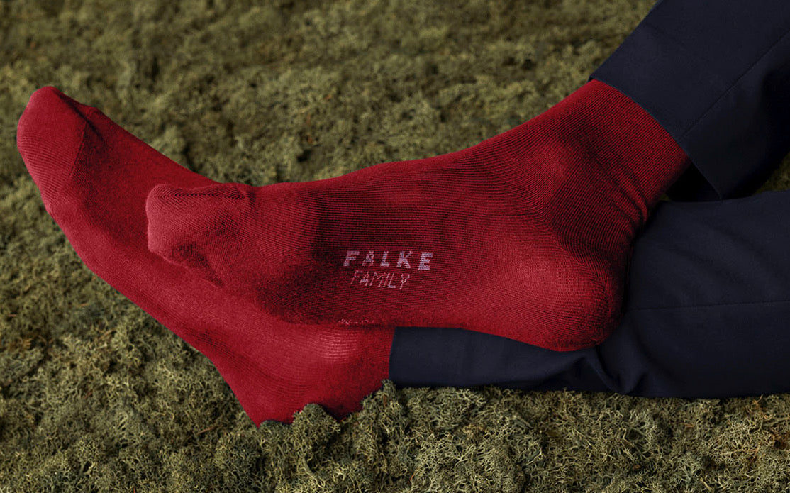 Closeup of feet wearing Falke Family socks