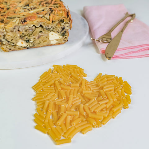 macaroni loaf and macaroni in the shape of love heart