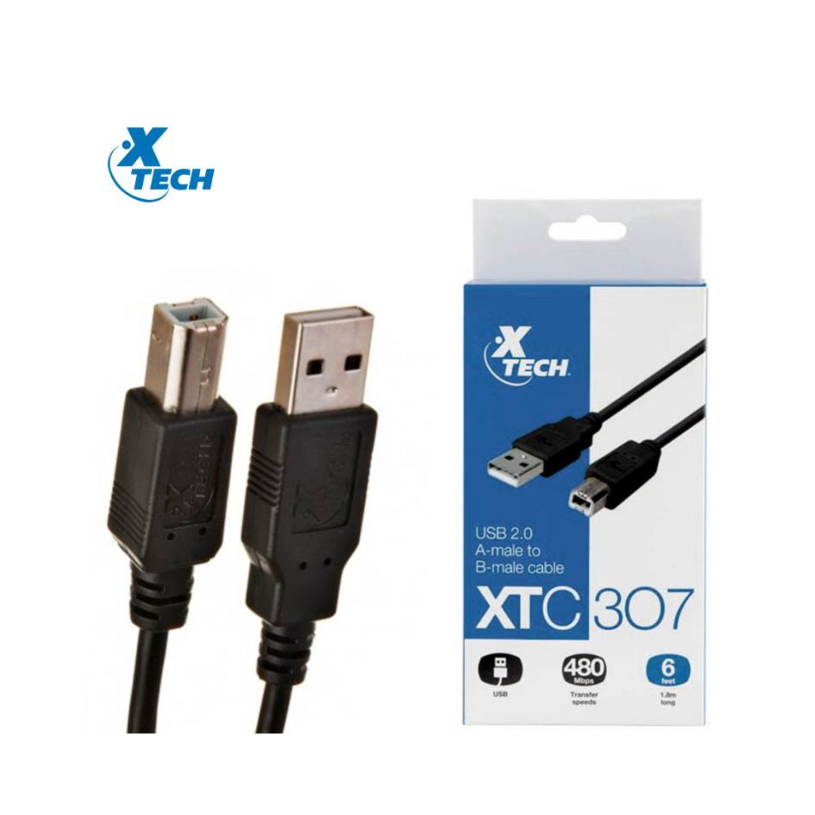 Cable USB Xtech de 1.82 m para impresora, gris