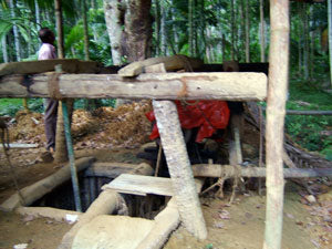 Water is pumped out of the mine using a motor.