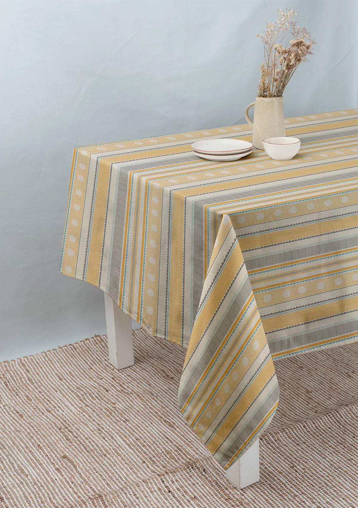 Buru boho prints 100% cotton table cloth for 4 seater, 6 seater, 8 seater dining table - Mustard