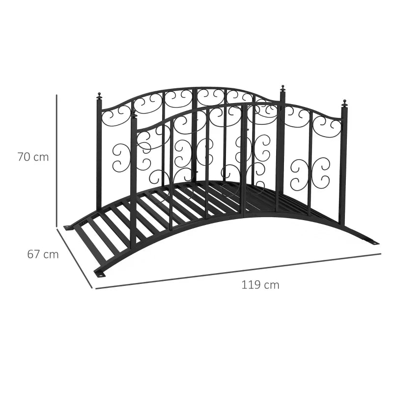 Rootz Garden Bridge - Vintage Style - Garden Pond Decoration - Curved Bridge Frame - Metal - Black - 119x67x70cm - Image 3