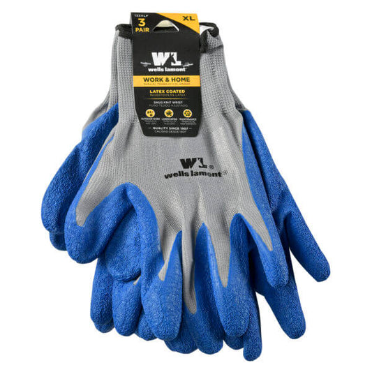 Men's Coated Grip Work Gloves with Latex Coating, Large (Wells Lamont 524), Black on Blue