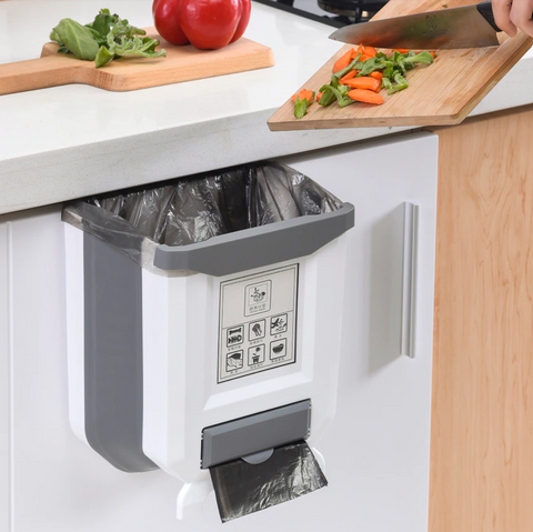 White Kitchen Wall-mounted Trash Can Product in Use