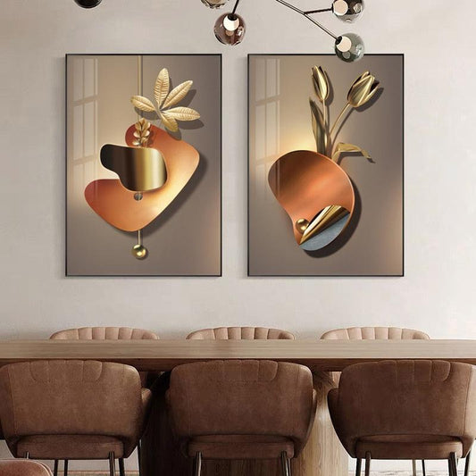 Golden Leaves Wall Art Elegant Art