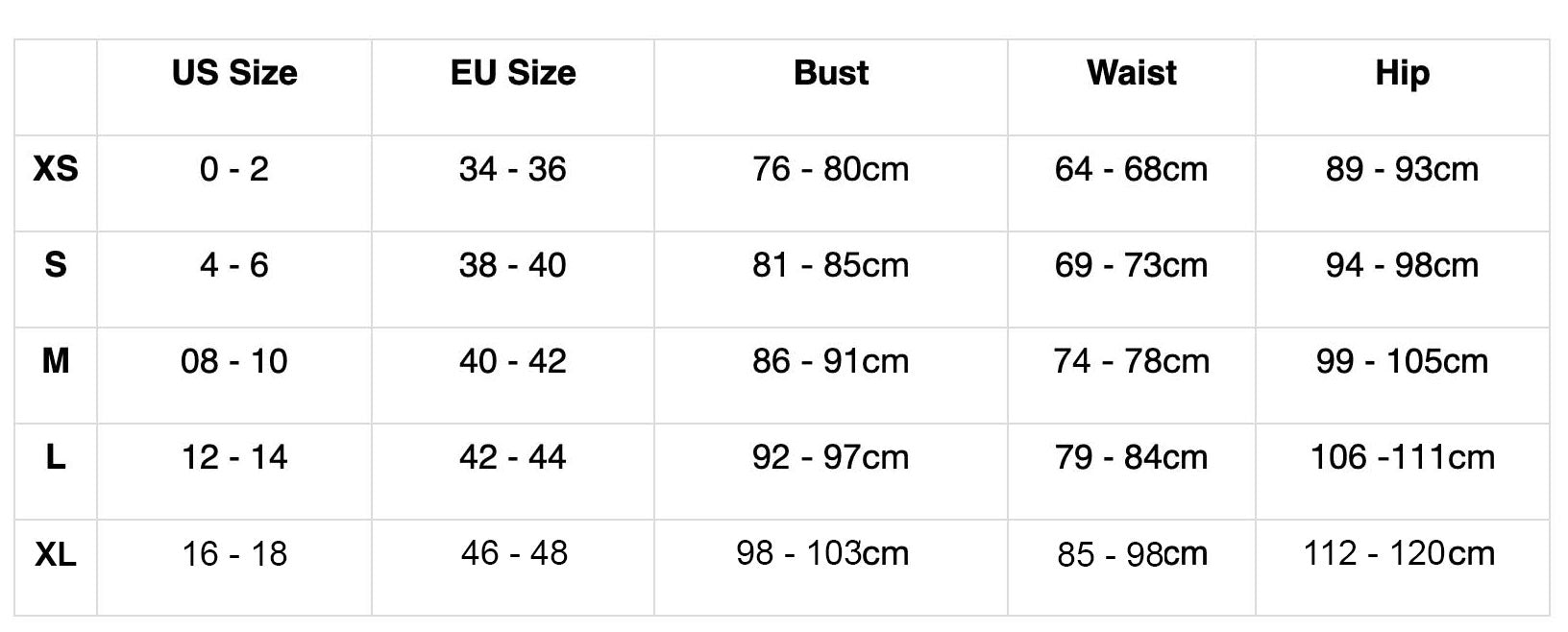 Spiritgirl Size Guide