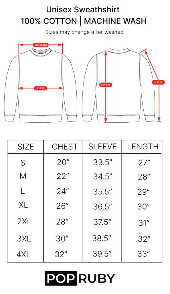 Unisex Hoodie Sweatshirt Size Chart