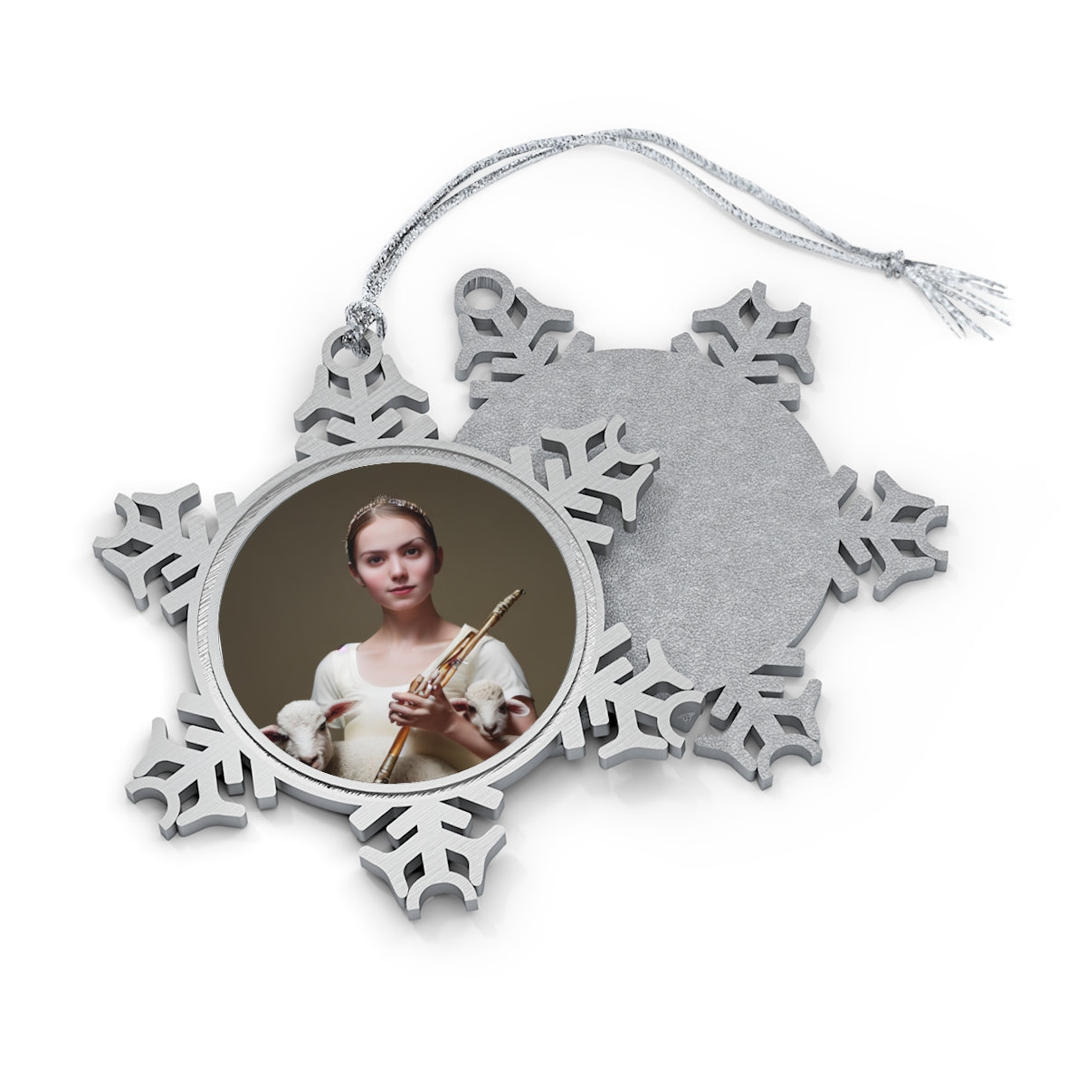 Nutcracker Ballet Dance of the Mirliton Reed Flutes Marzipan Modern Abstract AI Art Pewter Snowflake Ornament