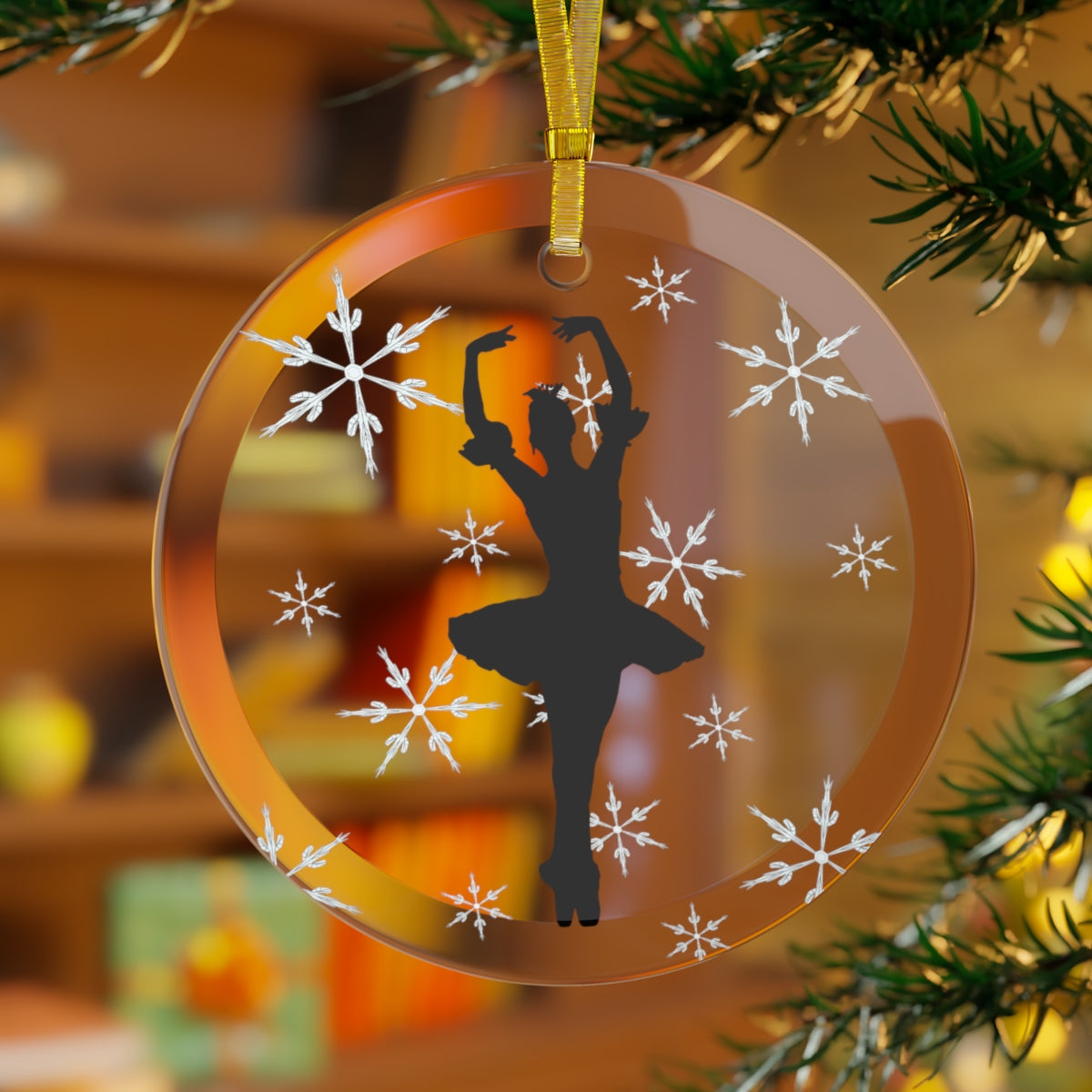 Nutcracker Ballet Ballerina Snow Queen Snowflakes Glass Ornament