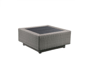 Acme Salena Patio Sectional & Cocktail Table In Beige Fabric & Gray Wicker