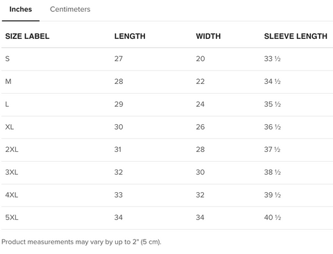 Sweatshirt Size Guide