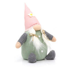 Sweet girl gonk doorstop with pink hat, green body, pastel colour doorstop