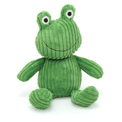 Novelty bright green frog shaped doorstop, cartoon corded frog with friendly smile
