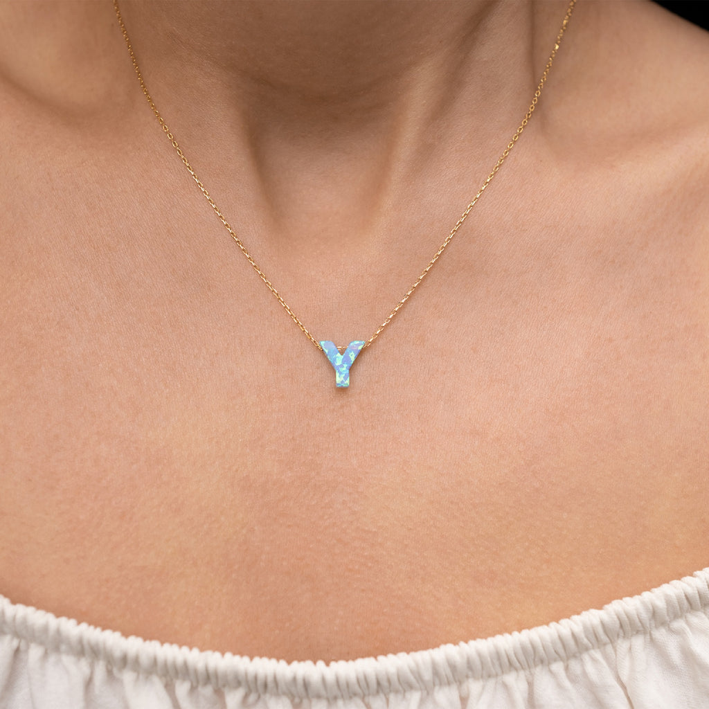 Opal Initial Necklace Letter Necklace Initial Necklace Opal 