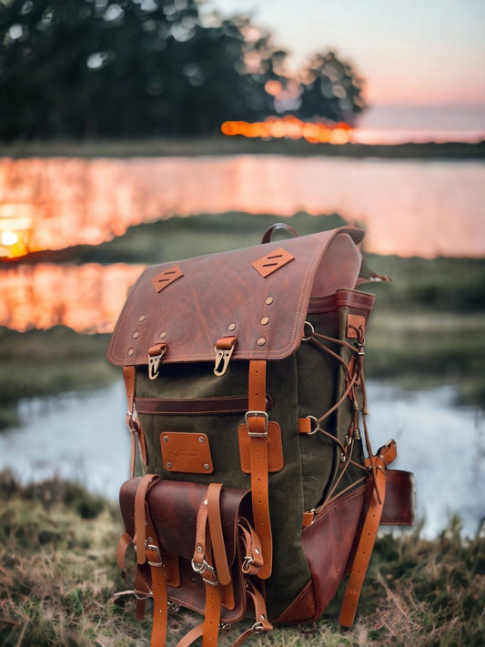 Limited Handmade Waxed Canvas Backpack 50 L Leather 