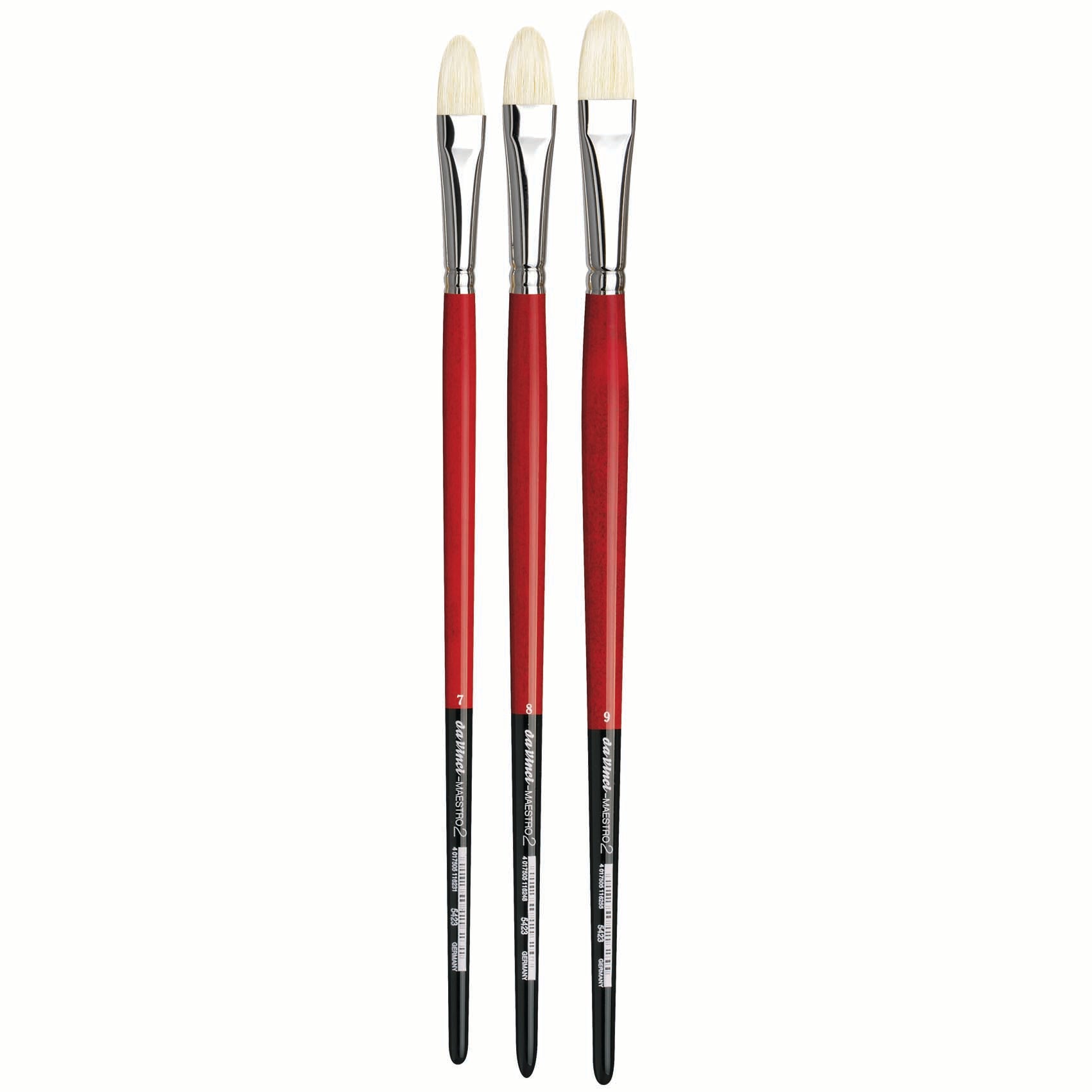 da Vinci Oil & Acrylic Series 4240 Maestro 2 Oil Brush Set, Hog Bristle  with Red Handles, 5 Brushes (Series 5023, 5123, 5423, 5923, 5723)