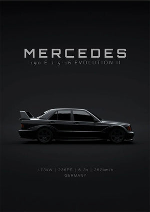 Mercedes 190 E 2.5-16 Evolution II Minimalist Car Wall Art Poster - Aesthetic Wall Decor
