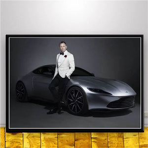 James Bond Daniel Craig White Tux Aston Martin Portrait Poster - Aesthetic Wall Decor - Daniel Craig Poster