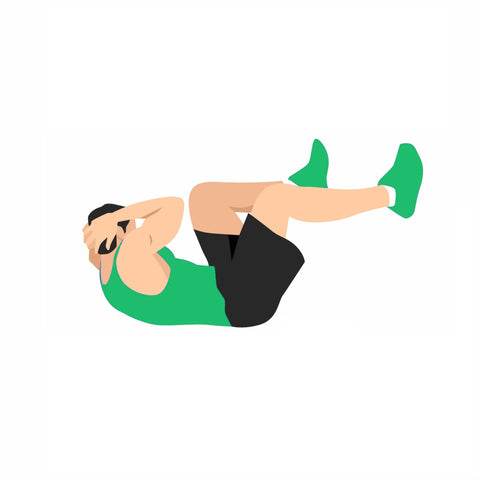 a man wearing green shoes and shirt doing a oblique crunches with a proper posture