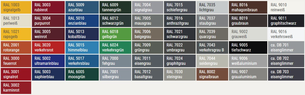 RAL-Farbpalette Lichtschachtabdeckungen nach Maß