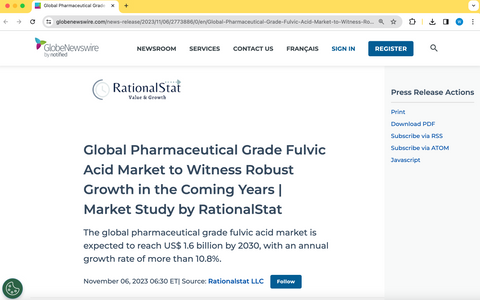 Global Pharmaceutical Grade Fulvic Acid Market to Witness Robust Growth in the Coming Years | Market Study by RationalStat