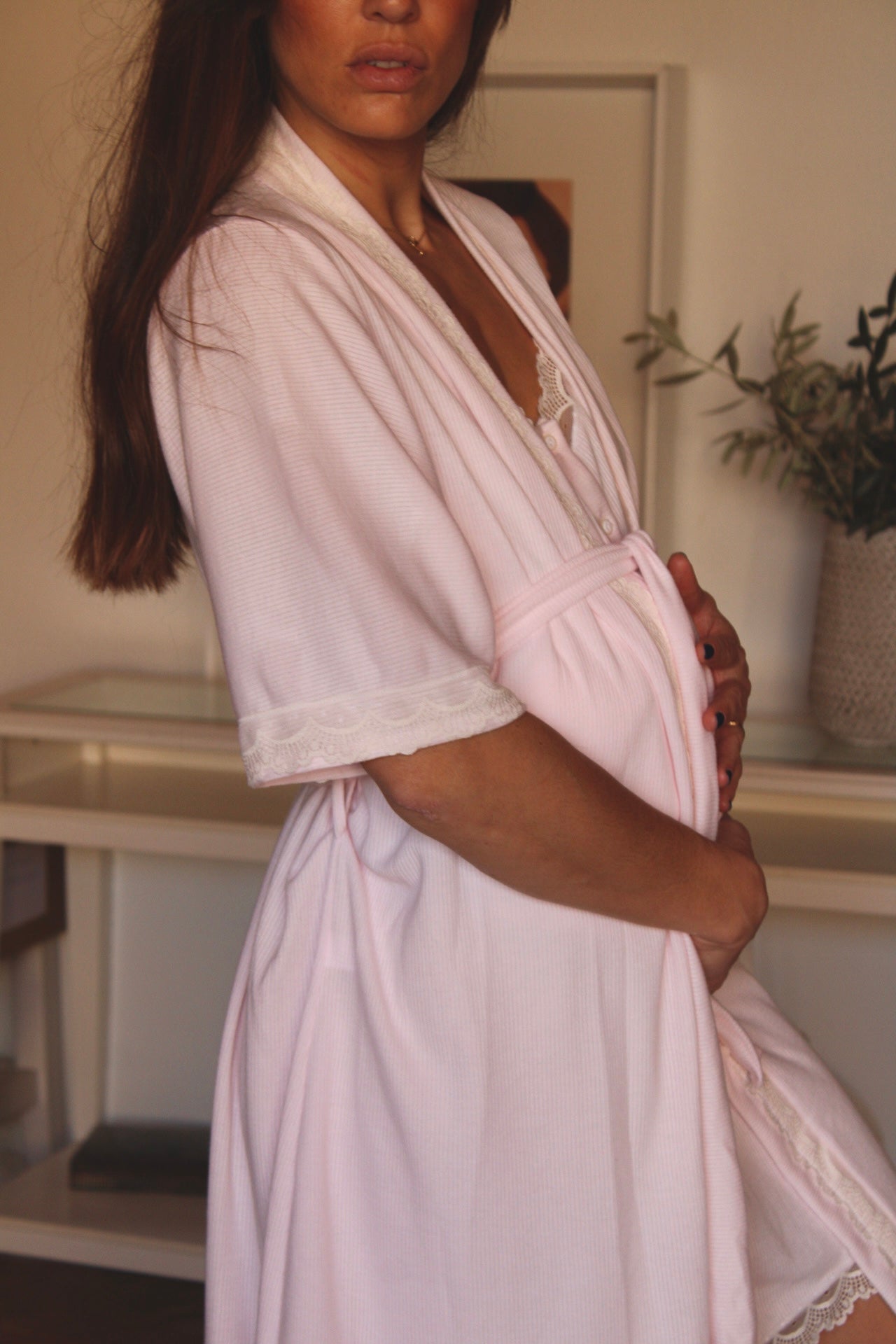 Pink Short-Sleeve  Canalé Robe