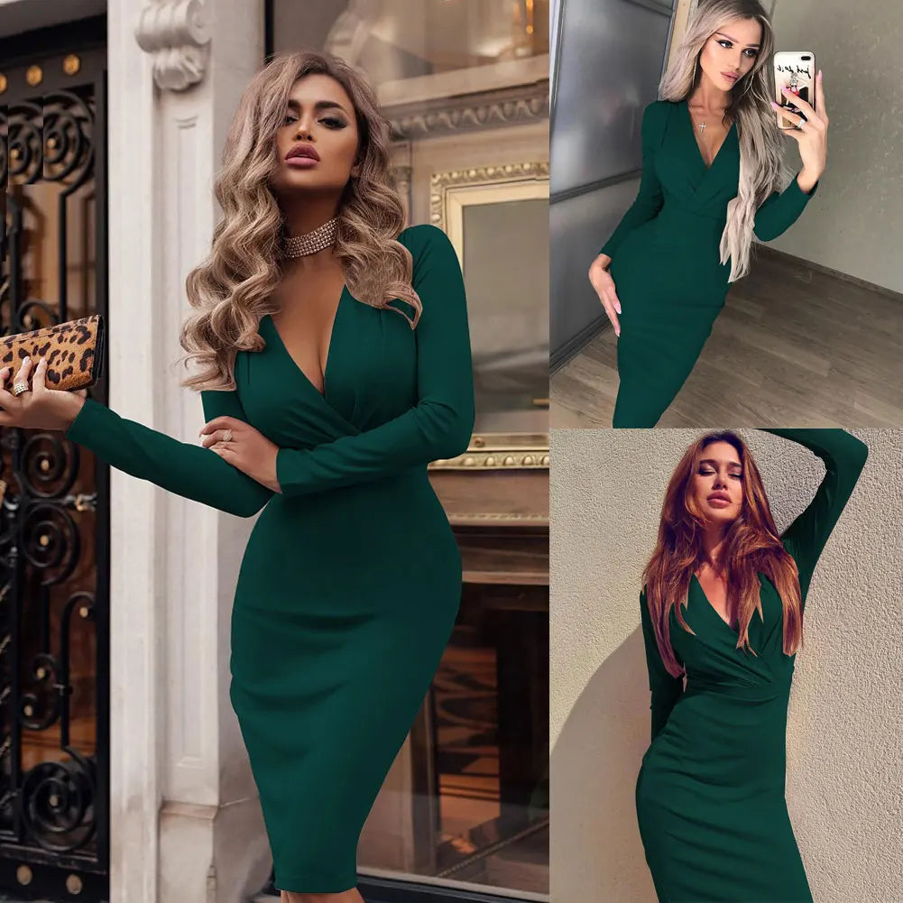 Deep V Bodycon Evening Party Dress for Women in Multiple Colors - Image 2