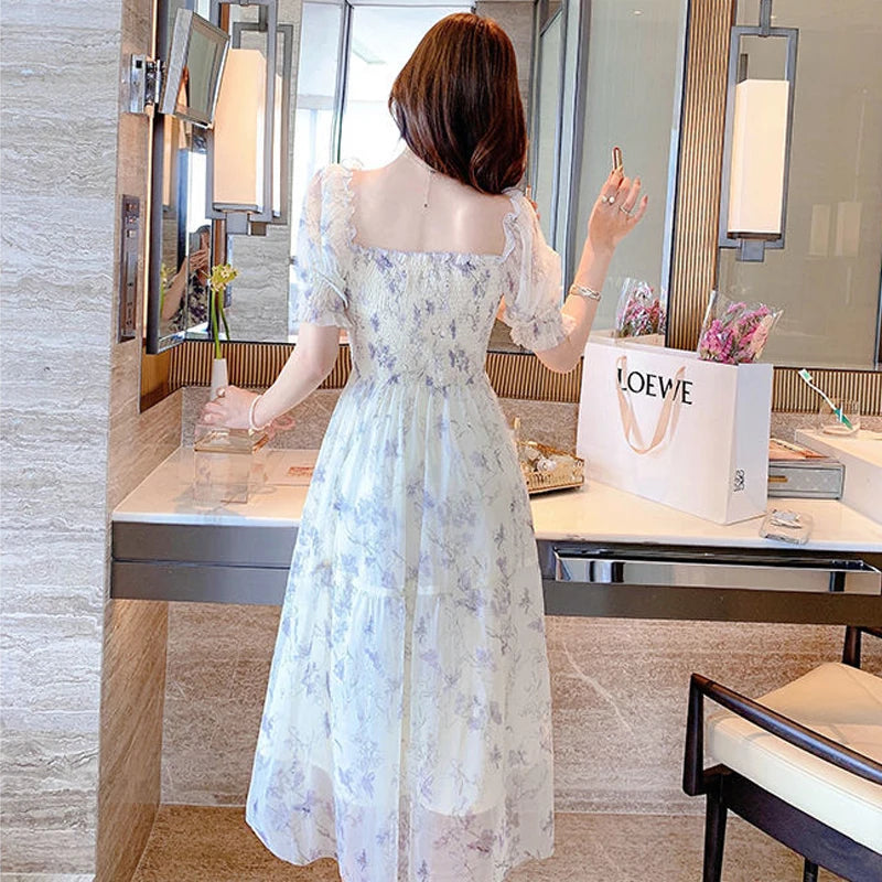 Summer White Chiffon Floral Party Dress - Women's Casual Style - Image 2