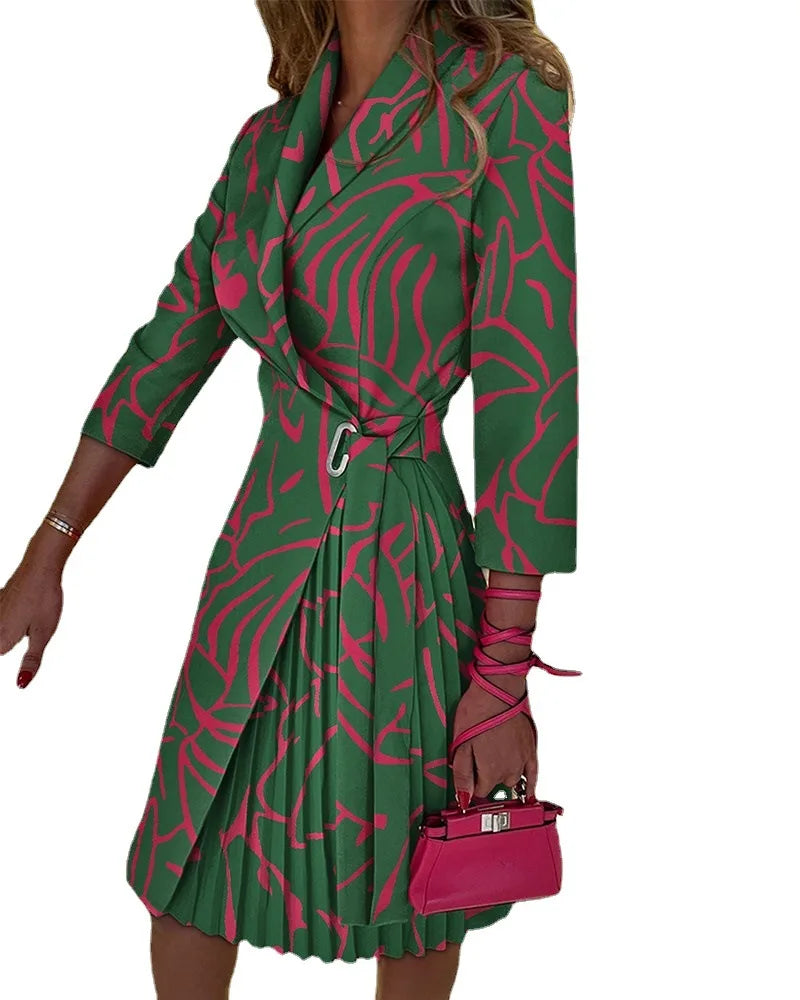 Autumn Patchwork Design V-Neck Dress for Women, Casual Workwear - Image 10