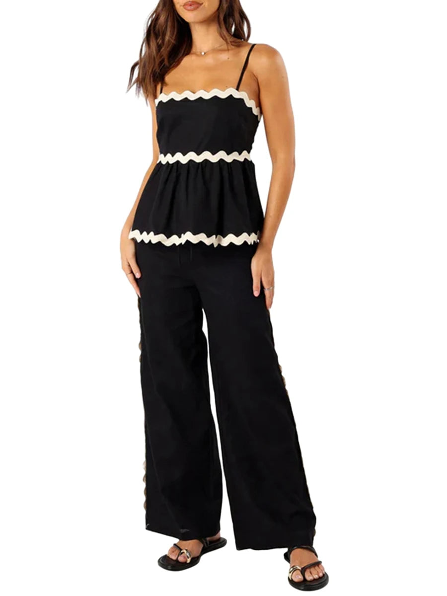 Summer Sleeveless Crop Top and High Waist Long Pants Set - Image 5