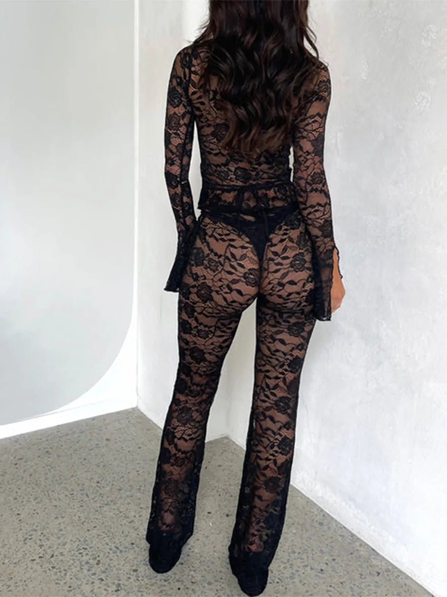 Floral Crop Top and Elastic Waist Pants Set for Women - Image 3